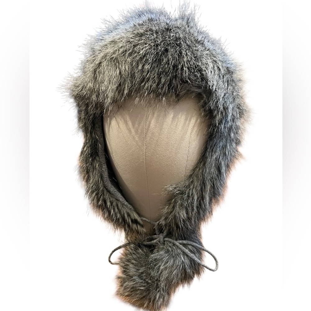 Vintage faux fur Unique styled Trapper hat with wool and cashmere lining.